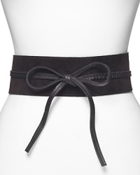 Bring a hint of drama to your wardrobe a wide obi belt from Eileen Fisher. Match with a blousy top or slim pencil skirt. Bring a hint of drama to your wardrobe a wide obi belt from Eileen Fisher. Match with a blousy top or slim pencil skirt.