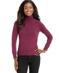 Karen Scott's soft petite turtleneck sweater features chic marled knit and an easy fit. Pair it with jeans for essential weekend style! Karen Scott's soft petite turtleneck sweater features chic marled knit and an easy fit. Pair it with jeans for essential weekend style!