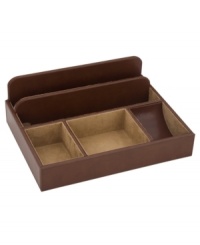 Empty your pockets. Reed & Barton's bonded leather valet chest features an open design for unloading your wallet, keys, cell and everything else at the end of a long day. Two slots hold and charge electronics, too! Empty your pockets. Reed & Barton's bonded leather valet chest features an open design for unloading your wallet, keys, cell and everything else at the end of a long day. Two slots hold and charge electronics, too!