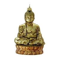 A softly painted golden Buddha sits atop his cushion rendering a peaceful presence on your Christmas tree. A softly painted golden Buddha sits atop his cushion rendering a peaceful presence on your Christmas tree.