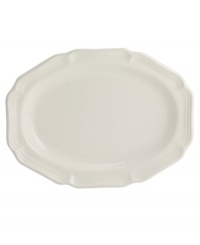 A gently scalloped edge in hardy stoneware gives the French Country oval platter an effortless grace that's ideal for every day. From Mikasa. A gently scalloped edge in hardy stoneware gives the French Country oval platter an effortless grace that's ideal for every day. From Mikasa.