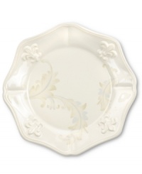 With embossed lilies and golden leaves, Portmeirion's decorated Fleur de Lys bread and butter plate sets tables in the French tradition. Classic, scalloped stoneware in warm ivory lends distinct old-world elegance to everyday dining. With embossed lilies and golden leaves, Portmeirion's decorated Fleur de Lys bread and butter plate sets tables in the French tradition. Classic, scalloped stoneware in warm ivory lends distinct old-world elegance to everyday dining.