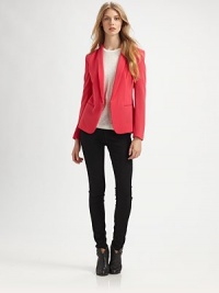 Make any tailored look pop in this sharply cut tuxedo jacket. Shawl collarHook-and-eye closureLong sleeves with buttoned cuffsFront besom pocketsBack ventFully linedAbout 23 from shoulder to hem69% triacetate/31% polyesterDry cleanMade in USA of imported fabricModel shown is 5'10 (177cm) wearing US size 4. Make any tailored look pop in this sharply cut tuxedo jacket. Shawl collarHook-and-eye closureLong sleeves with buttoned cuffsFront besom pocketsBack ventFully linedAbout 23 from shoulder to hem69% triacetate/31% polyesterDry cleanMade in USA of imported fabricModel shown is 5'10 (177cm) wearing US size 4.