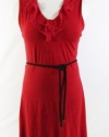 Ralph Lauren Plus Size Saffron Red Ruffle V Neck Tie Waist Knit Dress