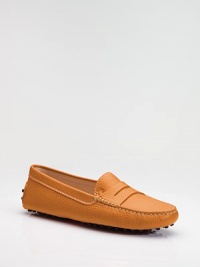 Pebbled leather moccasin with contrast stitch detail.Rounded toe Rubber dot heel Leather lining Padded insole Rubber driver sole Made in ItalyOUR FIT MODEL RECOMMENDS ordering true size. Pebbled leather moccasin with contrast stitch detail.Rounded toe Rubber dot heel Leather lining Padded insole Rubber driver sole Made in ItalyOUR FIT MODEL RECOMMENDS ordering true size.