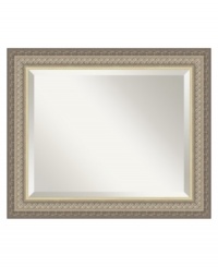 Enlarge and enhance any room instantaneously with the Paramount wall mirror. Beveled glass is surrounded by an embossed silver frame with unique geometric patterns and interior and exterior rope detail. Enlarge and enhance any room instantaneously with the Paramount wall mirror. Beveled glass is surrounded by an embossed silver frame with unique geometric patterns and interior and exterior rope detail.