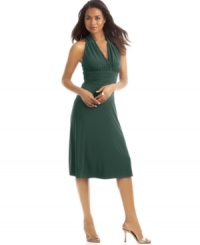 Evan Picone's petite cocktail dress turns up the glamor with a sexy T-back and ruching in all the right places. Evan Picone's petite cocktail dress turns up the glamor with a sexy T-back and ruching in all the right places.