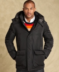 Arm yourself against the elements with the sleek, stylish look of this hooded parka from Tommy Hilfiger. Arm yourself against the elements with the sleek, stylish look of this hooded parka from Tommy Hilfiger.