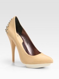 Backed by rocker-chic studs, this smooth leather pump has a contrasting island platform and a rubber sole for traction. Self-covered heel, 5 (125mm)Rubber island platform, 1 (25mm)Compares to a 4 heel (100mm)Studded leather upperLeather liningRubber solePadded insoleImportedOUR FIT MODEL RECOMMENDS ordering one size up as this style runs small. Backed by rocker-chic studs, this smooth leather pump has a contrasting island platform and a rubber sole for traction. Self-covered heel, 5 (125mm)Rubber island platform, 1 (25mm)Compares to a 4 heel (100mm)Studded leather upperLeather liningRubber solePadded insoleImportedOUR FIT MODEL RECOMMENDS ordering one size up as this style runs small.