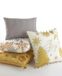 Rows of delicate beading in a silver hue embellish this holiday decorative pillow from Martha Stewart Collection for an elegant appeal. (Clearance) Rows of delicate beading in a silver hue embellish this holiday decorative pillow from Martha Stewart Collection for an elegant appeal. (Clearance)