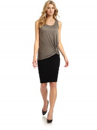 THE LOOKFeatures slimming Happy Technology for pain-free shapingReversible styleSubtle metallic finish on one sideCinched detail at front hemTHE FITAbout 27 from shoulder to hemTHE MATERIALOutside body: tencelInside body panel: 82% polyester/18% elastaneCARE & ORIGINHand washImportedModel shown is 5'10½ (179cm) wearing US size Small. FIT RECOMMENDATION: Order one size down as this style runs large. THE LOOKFeatures slimming Happy Technology for pain-free shapingReversible styleSubtle metallic finish on one sideCinched detail at front hemTHE FITAbout 27 from shoulder to hemTHE MATERIALOutside body: tencelInside body panel: 82% polyester/18% elastaneCARE & ORIGINHand washImportedModel shown is 5'10½ (179cm) wearing US size Small. FIT RECOMMENDATION: Order one size down as this style runs large.