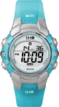 Timex Women's T5K460 1440 Sports Digital Silver/Translucent Blue Resin Strap Watch Timex Women's T5K460 1440 Sports Digital Silver/Translucent Blue Resin Strap Watch