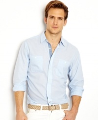 Freshen your prep factor with this plaid shirt from Nautica. A contrast inner placket adds some polish to your casual look. Freshen your prep factor with this plaid shirt from Nautica. A contrast inner placket adds some polish to your casual look.