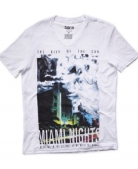 Nothing say sleek summer style than this Miami Nights graphic t-shirt from Bar III. Nothing say sleek summer style than this Miami Nights graphic t-shirt from Bar III.