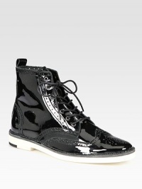 Channel the menswear trend in these oxford-inspired ankle boots of glassy patent leather. Stacked heel, 1 (25mm)Stacked platform, ½ (15mm)Compares to a ½ heel (15mm)Patent leather upperLeather lining and solePadded insoleMade in Italy Channel the menswear trend in these oxford-inspired ankle boots of glassy patent leather. Stacked heel, 1 (25mm)Stacked platform, ½ (15mm)Compares to a ½ heel (15mm)Patent leather upperLeather lining and solePadded insoleMade in Italy