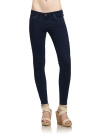 THE LOOKSuper stretch denimMid-width waistband with belt loops and logo button closureFront zipperFive-pocket styleSkinny fitZip closures at anklesLogo detail at back waistbandTHE FITRise, about 8½Inseam, about 27½THE MATERIAL98% cotton/2% polyurethaneCARE & ORIGINMachine washMade in USA THE LOOKSuper stretch denimMid-width waistband with belt loops and logo button closureFront zipperFive-pocket styleSkinny fitZip closures at anklesLogo detail at back waistbandTHE FITRise, about 8½Inseam, about 27½THE MATERIAL98% cotton/2% polyurethaneCARE & ORIGINMachine washMade in USA
