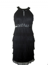 JESSICA HOWARD Women's Petite Halter Keyhole Sequined Tiered Cocktail Dress-BLACK-10P JESSICA HOWARD Women's Petite Halter Keyhole Sequined Tiered Cocktail Dress-BLACK-10P