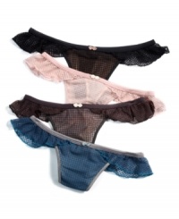 Sexy...and sweet. DKNY's Embellished Super Sleek thong features mesh with contrasting fishnet lace on the front and an all-mesh back. Cute fishnet lace ruffles adorn the sides. Style #476173 Sexy...and sweet. DKNY's Embellished Super Sleek thong features mesh with contrasting fishnet lace on the front and an all-mesh back. Cute fishnet lace ruffles adorn the sides. Style #476173