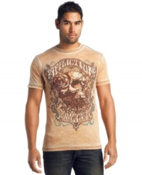 Hit the road with casual style wearing this skull-trucker t-shirt from Affliction. Hit the road with casual style wearing this skull-trucker t-shirt from Affliction.