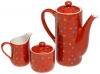 Yedi Houseware Classic Coffee and Tea  Polka Dot Teapot, Sugar and Creamer Set, Red