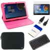 EveCase Hot Pink 360 Degree Rotating Folio Leather Case with Built-in Stand + Universal Neoprene Zipper Sleeve Case + LCD Screen Protector + Bluetooth Wireless Mini Keyboard + Micro-USB Cable + Mini Brush for Acer Iconia Tab A510/ Acer Iconia Tab A700 10.