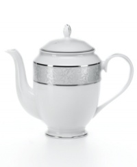 This elegant coffee server features a soft gray border embellished by an intricate scroll design and twin bands of platinum. From Mikasa's dinnerware and dishes collection. This elegant coffee server features a soft gray border embellished by an intricate scroll design and twin bands of platinum. From Mikasa's dinnerware and dishes collection.