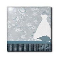 Dress on form in Room, Aqua Green Roses on Wallpaper - 8 Inch Glass Tile Dress on form in Room, Aqua Green Roses on Wallpaper - 8 Inch Glass Tile