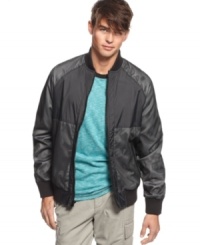This jacket from Bar III heats up your layered look when the weather drops. This jacket from Bar III heats up your layered look when the weather drops.