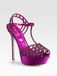 EXCLUSIVELY AT SAKS. Add sparkle to every step with this tall platform design of Italian satin coated with eye-catching Swarovski crystals. Self-covered heel, 5½ (140mm)Covered platform, 1½ (40mm)Compares to a 4 heel (100mm)Satin upper with crystalsAdjustable ankle strapLeather lining and solePadded insoleMade in Italy EXCLUSIVELY AT SAKS. Add sparkle to every step with this tall platform design of Italian satin coated with eye-catching Swarovski crystals. Self-covered heel, 5½ (140mm)Covered platform, 1½ (40mm)Compares to a 4 heel (100mm)Satin upper with crystalsAdjustable ankle strapLeather lining and solePadded insoleMade in Italy