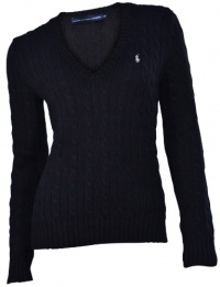 Polo Ralph Lauren Women's Cable Knit V-neck Black Sweater (Large) Polo Ralph Lauren Women's Cable Knit V-neck Black Sweater (Large)