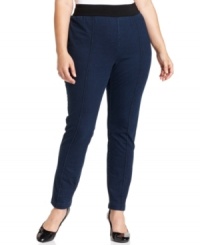Snag a comfy casual look with Style&co.'s plus size denim pants, featuring pull-on styling. Snag a comfy casual look with Style&co.'s plus size denim pants, featuring pull-on styling.