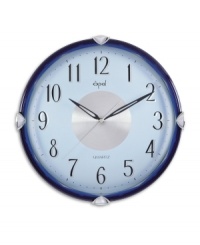 Combining a sleek aluminum dial and translucent blue case, this contemporary wall clock gets you there on time and in style. With glass dome and soundless, tick-tock-free movement by Opal Clocks. Combining a sleek aluminum dial and translucent blue case, this contemporary wall clock gets you there on time and in style. With glass dome and soundless, tick-tock-free movement by Opal Clocks.