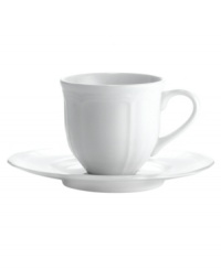 A unique geometric shape and clean, embossed design give this fine china teacup from Mikasa's Antique White dinnerware and dishes collection a modern sensibility. Microwave, dishwasher and oven safe. Perfect for everyday use. A unique geometric shape and clean, embossed design give this fine china teacup from Mikasa's Antique White dinnerware and dishes collection a modern sensibility. Microwave, dishwasher and oven safe. Perfect for everyday use.