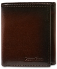 With vintaged-leather burnishing this wallet from Perry Ellis is a heritage classic. With vintaged-leather burnishing this wallet from Perry Ellis is a heritage classic.