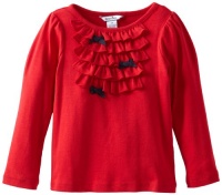 Hartstrings Girls 2-6X Toddler Long Sleeve Ruffle Front Tee Shirt, Christmas Red, 2T
