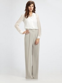 Textured, semi-sheer silk blend with a point collar and button front. Point collarButton frontLong sleevesButtoned cuffs58% silk/42% bamboo fibersDry cleanImported of Italian fabric Textured, semi-sheer silk blend with a point collar and button front. Point collarButton frontLong sleevesButtoned cuffs58% silk/42% bamboo fibersDry cleanImported of Italian fabric