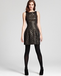 Shimmery gold leopard spots enliven this party-poised Cynthia Steffe dress with animal magnetism and metallic shine--two of fall's most rage-worthy trends. Shimmery gold leopard spots enliven this party-poised Cynthia Steffe dress with animal magnetism and metallic shine--two of fall's most rage-worthy trends.