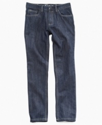 Get slim. These jeans from Calvin Klein offer a streamlined, modern style that won't stay tucked in his closet long. Get slim. These jeans from Calvin Klein offer a streamlined, modern style that won't stay tucked in his closet long.