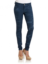 THE LOOKTie-dyedNarrow waistband with belt loops and button closureFront zipperFive-pocket styleSkinny fitTHE FITRise, about 8Inseam, about 27THE MATERIALCotton/polyester/spandexCARE & ORIGINMachine washImportedModel shown is 5'10 (177cm) wearing US size 4. THE LOOKTie-dyedNarrow waistband with belt loops and button closureFront zipperFive-pocket styleSkinny fitTHE FITRise, about 8Inseam, about 27THE MATERIALCotton/polyester/spandexCARE & ORIGINMachine washImportedModel shown is 5'10 (177cm) wearing US size 4.