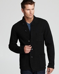 Shake things up with a unique cardigan from Grayers, furnished with a semi-shawl collar and buttons at cuff for the look of a blazer, and rendered completely in lambswool for true comfort. Shake things up with a unique cardigan from Grayers, furnished with a semi-shawl collar and buttons at cuff for the look of a blazer, and rendered completely in lambswool for true comfort.