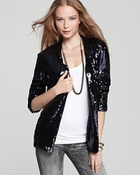 Let your sparkling personality shine in this dazzling PJK Patterson J. Kincaid blazer festooned with allover sequins. Let your sparkling personality shine in this dazzling PJK Patterson J. Kincaid blazer festooned with allover sequins.