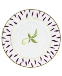 The lushness of flowers and vines, brought to your table. The Bernardaud Frivole bread and butter plate boasts a refined pattern and distinctive gold band rim.