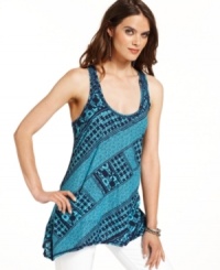 This DKNY Jeans printed tank top features a lace-inspired graphic print that is modern and feminine at once. The flowing silhouette makes it perfect for transitioning from day to night! This DKNY Jeans printed tank top features a lace-inspired graphic print that is modern and feminine at once. The flowing silhouette makes it perfect for transitioning from day to night!