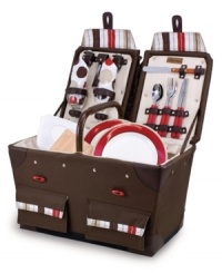 Explore the great outdoors – but don't go hungry! Durable and lightweight, the Pioneer Moka picnic basket is stocked with a blanket, plates, wine glasses and other essentials for dining al fresco. A fun gift for couples! Explore the great outdoors – but don't go hungry! Durable and lightweight, the Pioneer Moka picnic basket is stocked with a blanket, plates, wine glasses and other essentials for dining al fresco. A fun gift for couples!