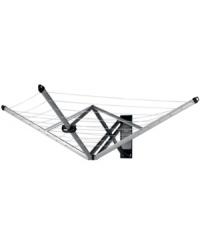 A smart solution for a smart space. Perfect for any size space, this drying rack affixes to the wall, holds a full load of laundry and folds up when not in use. Great for making even more room in dorms and apartments or for hanging outside--say goodbye to clothing lines! A smart solution for a smart space. Perfect for any size space, this drying rack affixes to the wall, holds a full load of laundry and folds up when not in use. Great for making even more room in dorms and apartments or for hanging outside--say goodbye to clothing lines!