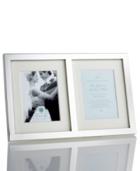 Preserve a special photo and related memento side by side in the double invitation frame from Martha Stewart Collection. Panels of matte silver plate surround your happiest moments in elegant simplicity. Preserve a special photo and related memento side by side in the double invitation frame from Martha Stewart Collection. Panels of matte silver plate surround your happiest moments in elegant simplicity.