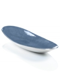 Full of surprises, this handcrafted tray features sleek, polished aluminum lined with lustrous blue enamel. A striking home accent no matter what's on your menu. From the Simply Designz serveware and serving dishes collection.