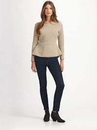 Ribbed sweater knit styled with a flared front peplum.BoatneckSleeves hit above wristsPullover styleAbout 22 from shoulder to hemCottonDry cleanImportedModel shown is 5'9 (175cm) wearing US size Small. Ribbed sweater knit styled with a flared front peplum.BoatneckSleeves hit above wristsPullover styleAbout 22 from shoulder to hemCottonDry cleanImportedModel shown is 5'9 (175cm) wearing US size Small.