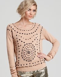 A one-of-a-kind looking PJK Patterson J. Kincaid sweater, richly embellished with a beaded design on front with classic ribbed knit trim. A one-of-a-kind looking PJK Patterson J. Kincaid sweater, richly embellished with a beaded design on front with classic ribbed knit trim.