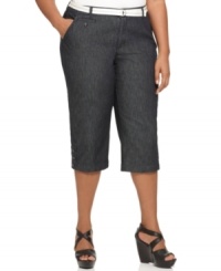 Get classic casual style with Dockers' plus size capri pants, featuring a belted waist-- pair them with the season's latest tops. Get classic casual style with Dockers' plus size capri pants, featuring a belted waist-- pair them with the season's latest tops.